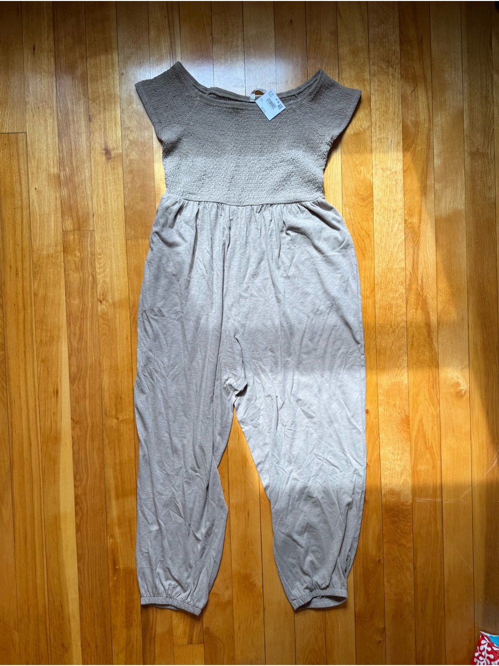 American Eagle Outfitters Taupe Knit Cap-Sleeve Jumpsuit